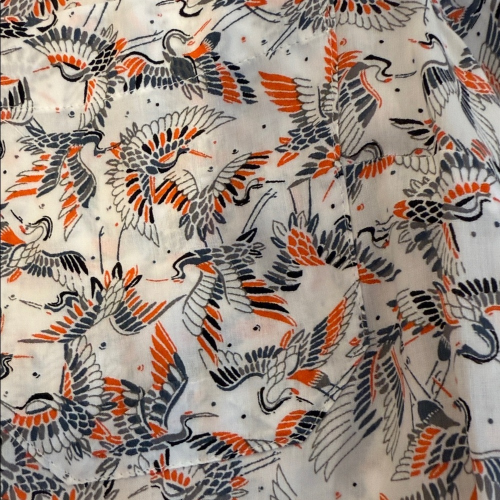 Ladies, blouse, with Crane Pattern - Gray and Orange - Picture 3 of 4